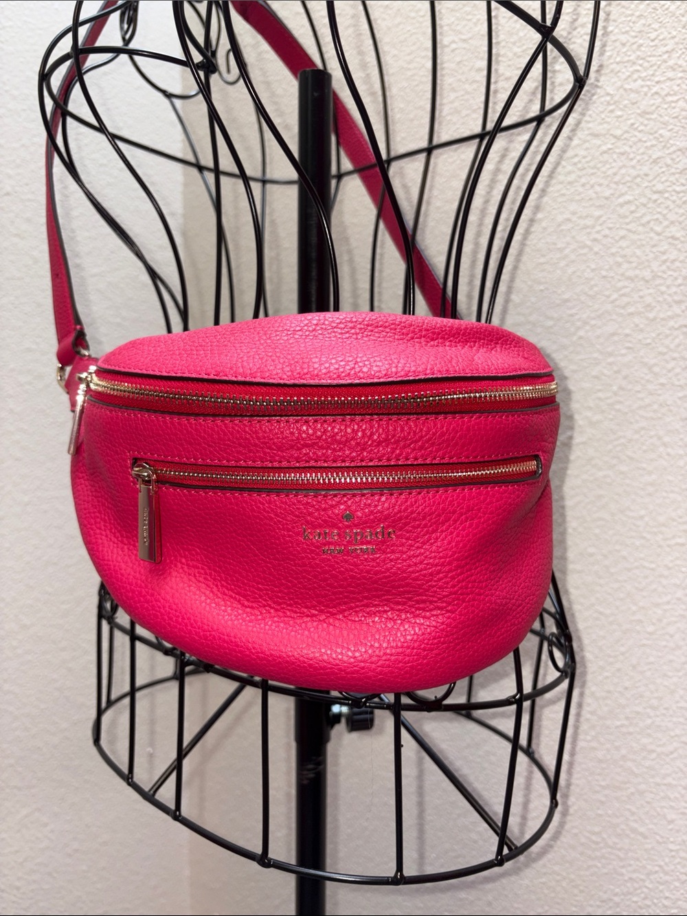 Kate Spade Bright Rose Leila Pebbled Leather Belt Bag Crossbody Fanny Pack